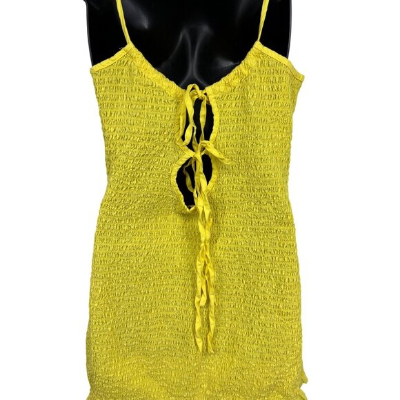 Free People Smocked Yellow Iyla Mini Dress Bodycon Size XL Extra Large EUC - Picture 6 of 9
